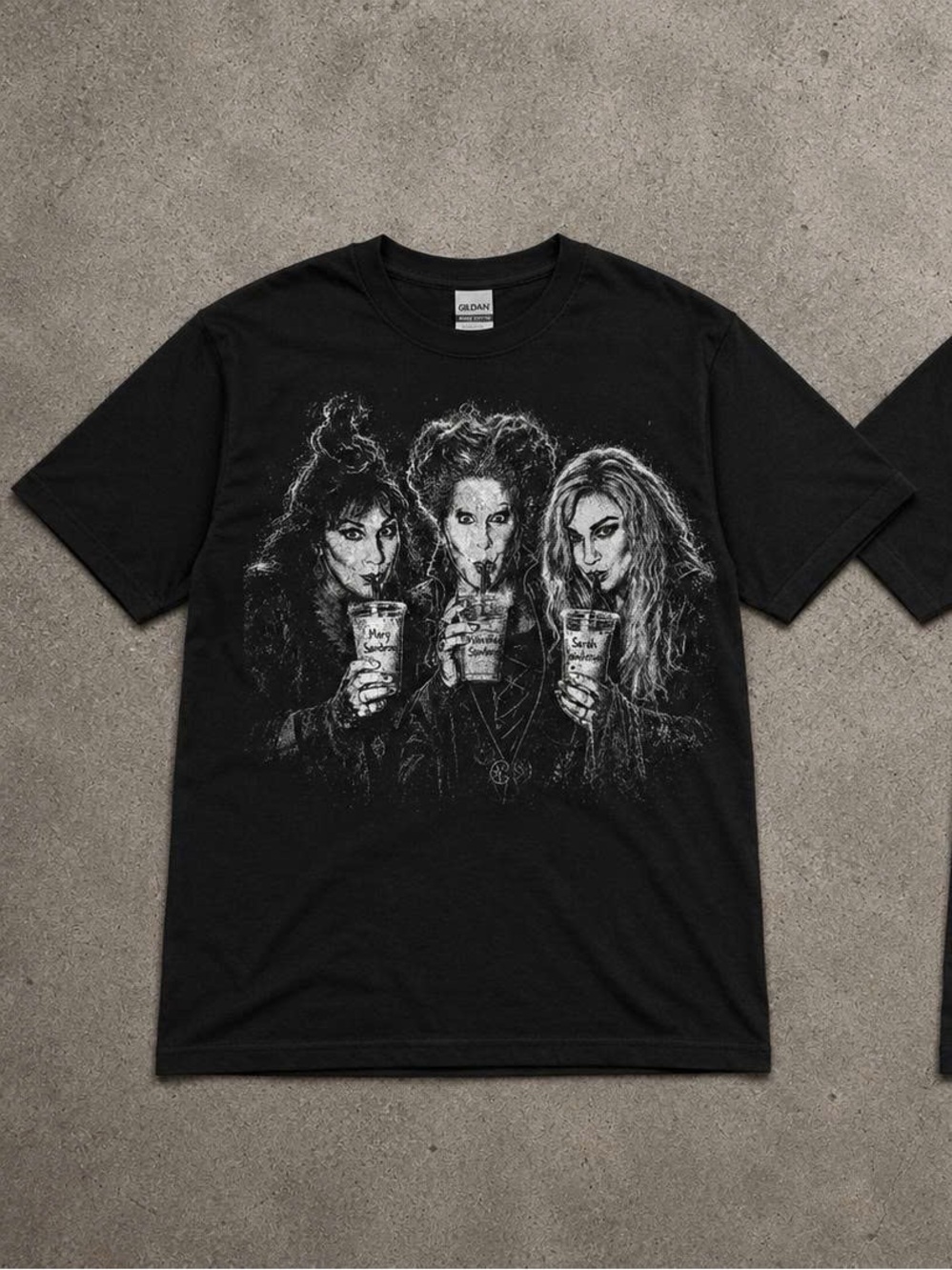 Gildan Black Short Sleeve Tee with White Gothic Portrait Graphic